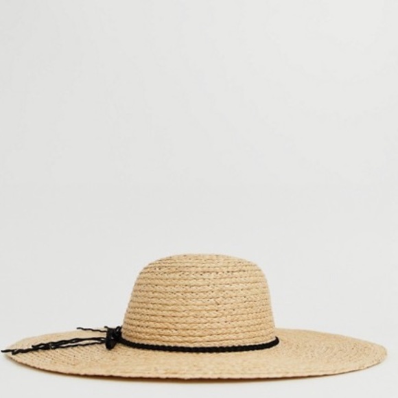 Natural straw floppy hat w/ braid & size adjuster - Picture 2 of 6